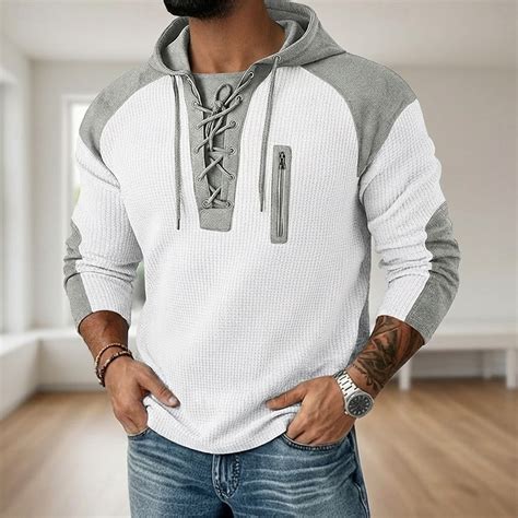 Men's Waffle T-shirt T Shirt Waffle Henley Shirt Long Sleeve Hooded ...