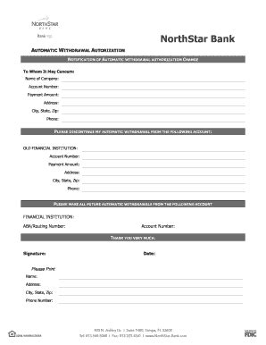 Fillable Online Automatic Withdrawal Authorization Form - NorthStar ...