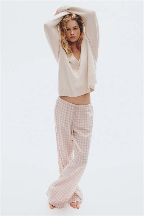 Drawstring trousers - Light pink/Checked - Ladies | H&M IN