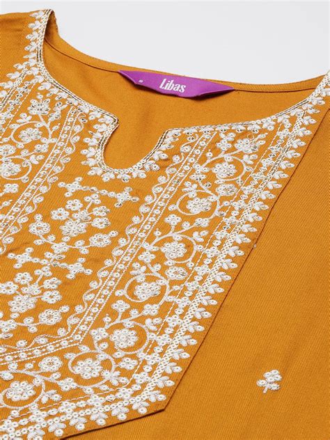 Buy Mustard Yoke Design Wool Straight Kurta Online at Rs.739 | Libas