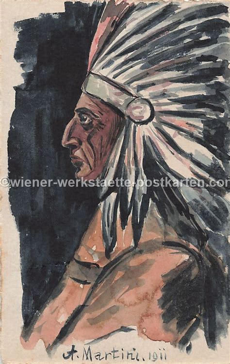 Ak Handgemalt sign. A. Martini Indianer Häuptling Portrait Federschmuck ...