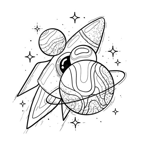 Coloring page rocket in space | Premium Vector