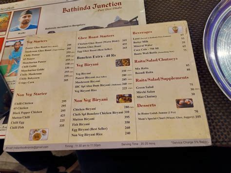 Menu at Bathinda Junction HSR, Bengaluru, 16