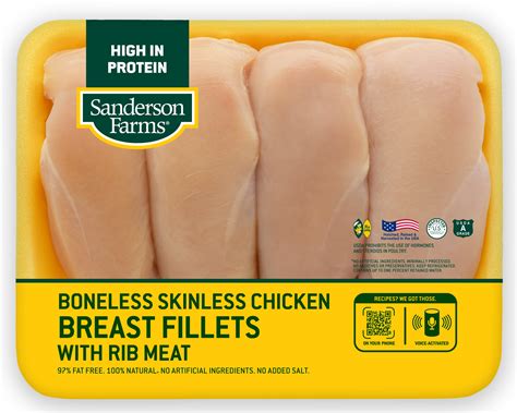 Sanderson Farms, Boneless Skinless Chicken Breast Fillets with Rib Meat ...