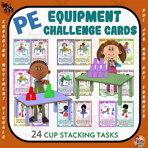 PE Equipment Challenge Cards: Cup Stacking Tasks by Teach Simple