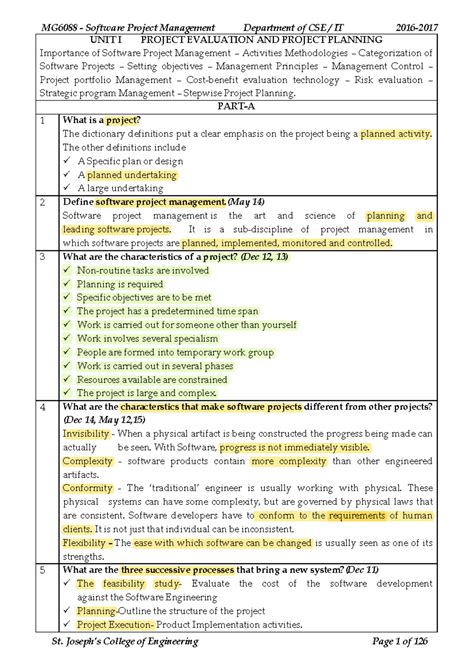 SPM full Notes - UNIT I PROJECT EVALUATION AND PROJECT PLANNING ...