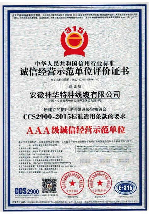 AAA级诚信经营示范单位_神华电气集团（安徽）有限公司
