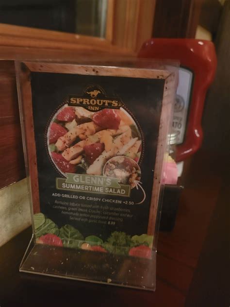 Menu at Sprout's Inn restaurant, Quincy