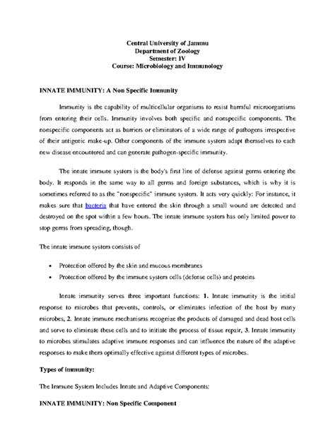 Components of Innate Immunityy - Central University of Jammu Department ...
