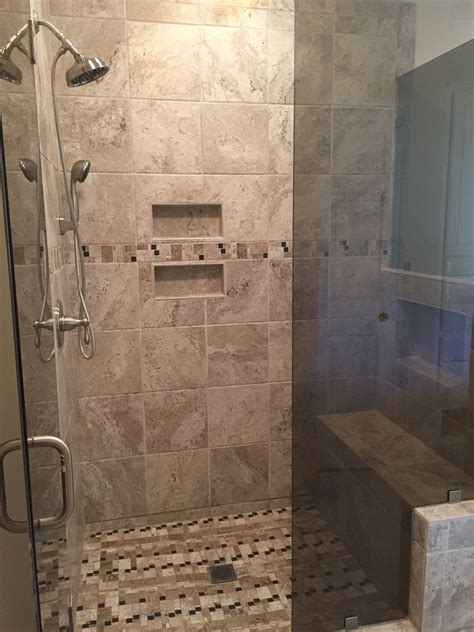 Custom Tile Shower with Bench and Built in Shelves. | Bathroom remodel ...