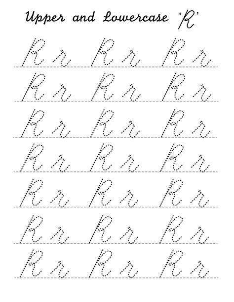 Cursive 'R' worksheets to practice capital, upper and lowercase letter ...