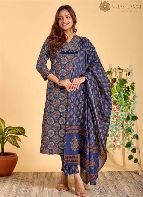 Ajrakh Printed Cotton Suit For Women – Vijay Laxmi