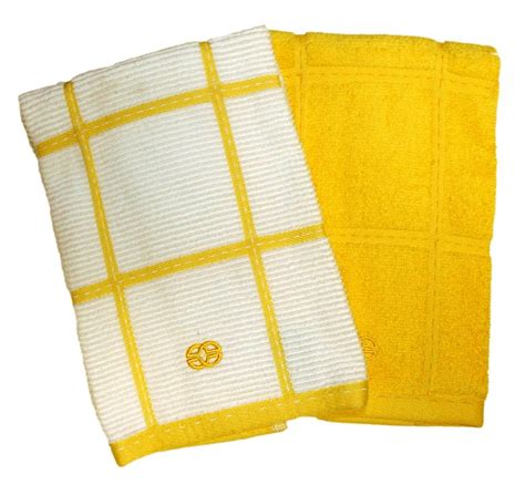 Buy Calphalon Textiles 2-Piece Solid and Check Kitchen Towel Set, Lemon ...