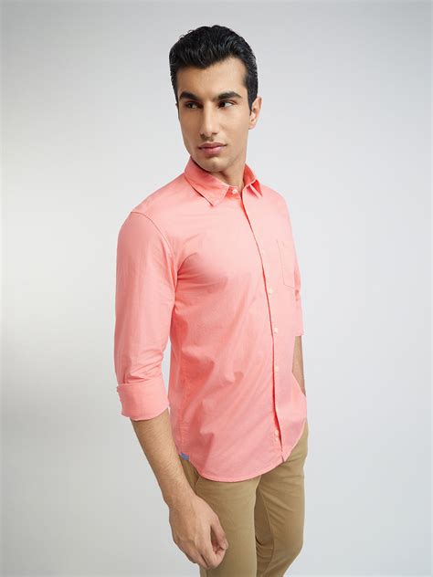 Men Red Slim Fit Solid Cotton Full Sleeve Shirts – MyRaymond