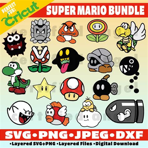Super Mario Outline Svg Bundle, Instant Download Bundle, Mario Bros ...
