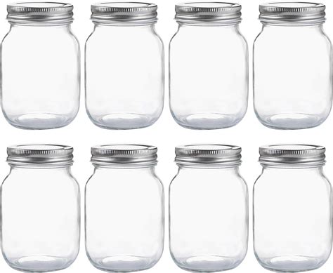 Amazon.com: YINGERHUAN Glass Regular Mouth Mason Jars, 16 oz Clear ...