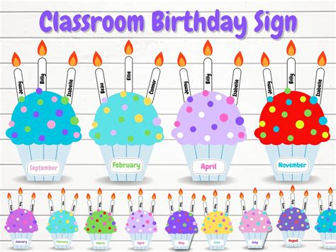 Classroom Birthday Display Sign, a Class Birthday Board With Rainbow ...