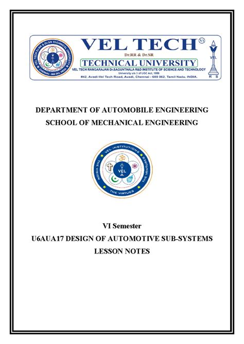 U6AUA17 VI Sem Design of Automotive Components Lecture Notes - Studocu