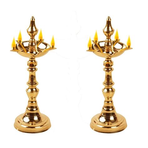 Buy SWS Brass Samai Oil lamp Deepak Diya Pair Size 10Inch Online at Low ...