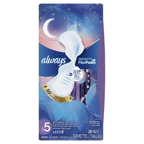ALWAYS Infinity, Size 5, Extra Heavy Overnight Sanitary Pads with Wings ...