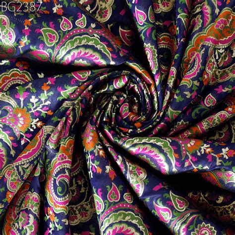 Indian Navy Blue Brocade by the Yard Banarasi Wedding Dress Material C ...