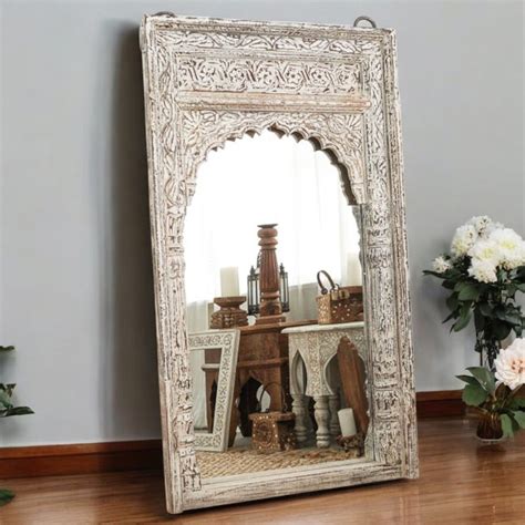 Indian Wall Mirror Jharokha Mirror | Vintage Carved Wall Decor Mirror ...