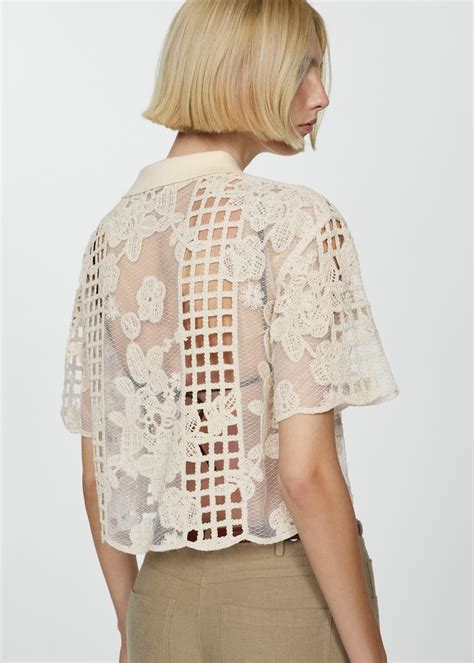 Embroidered blouse with openwork details - Women | MANGO USA