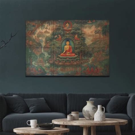 Meditating Buddha and Monks Wood Print Wooden Wall Tiles Set – Chalk My ...