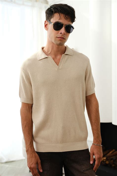Buy Beige Knit Textured Polo T-shirt | BonkersCorner