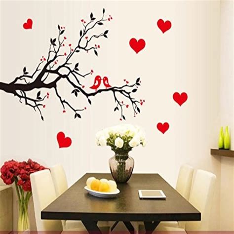 JAAMSO ROYALS Tree & Red Heart Leaf Love Birds Plum Decorative Design ...