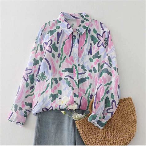 Abstract Floral Print Sheer Button-Up Pure Cotton Printed Shirt – Urban ...
