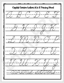 Capital Cursive Letters A to Z Writing Worksheet - EnglishBix