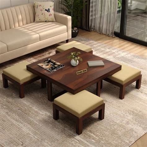 Wooden Street Warren Sheesham Wood Coffee Table with 4 Seating for ...