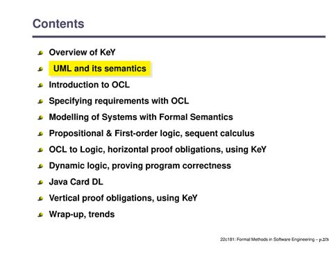 04-UML-introduction - Contents ####### Overview of KeY ####### UML and ...
