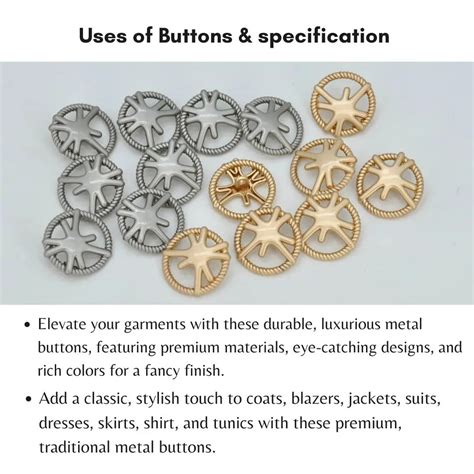 Shining Star Design Rope Edge Shank Metal Button | 18mm (28L) & 23mm ...