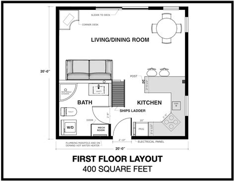 20'x20' Tiny House Architectural Plans: 600SF Modern Cottage (PDF) - Etsy