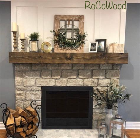 Rustic Wood Fireplace Mantel Shelf Distressed Farmhouse Handmade ...