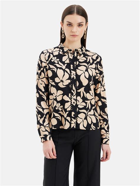 Floral Printed Classic Collared Shirt - Beige | Women Viscose Shirts – KAZO