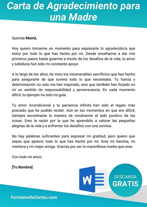 Carta de Agradecimiento para una Madre 【 2024 】| Formatos de cartas