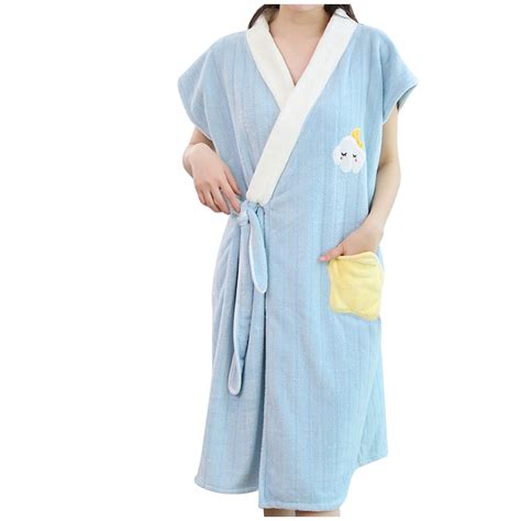 Short Sleeve Robes for Women Cute Bath Robe Fleece Bathrobes Soft Plush ...