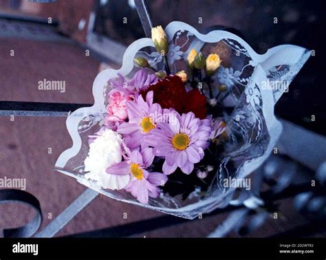 One small bouquet of flowers on the side gate of 25 Cromwell Street ...