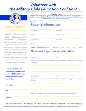 Fillable Online militarychild Download and fill out the Volunteer ...