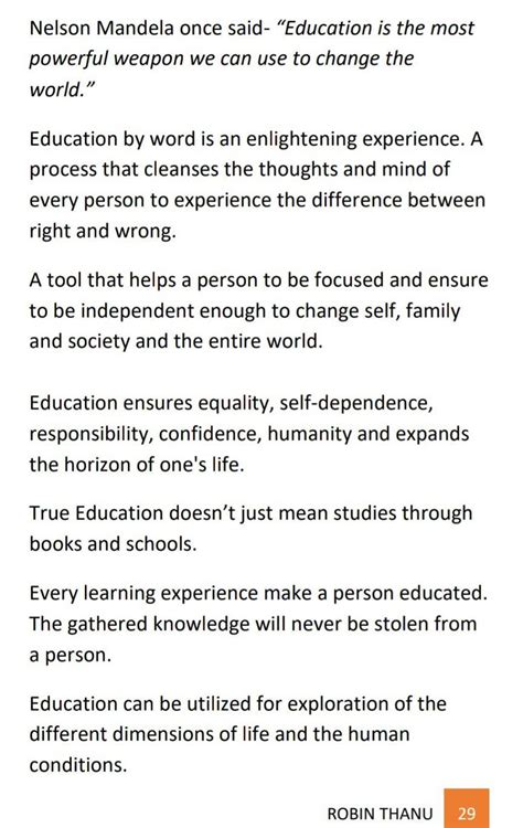 Write an article on the 'Need of Education for All done by youin which ...