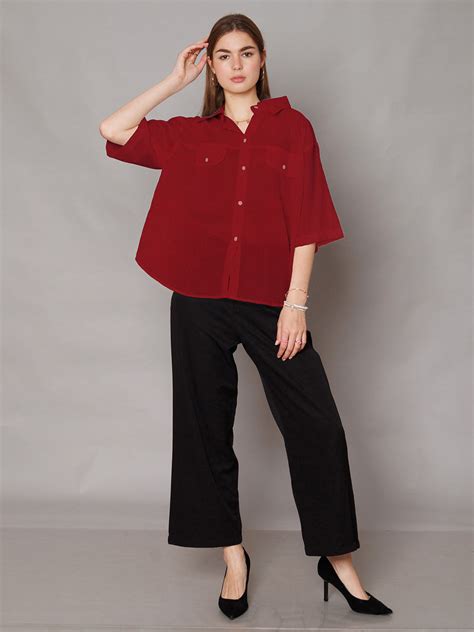 Buy Red Textured Relaxed Fit Shirt - Zink London