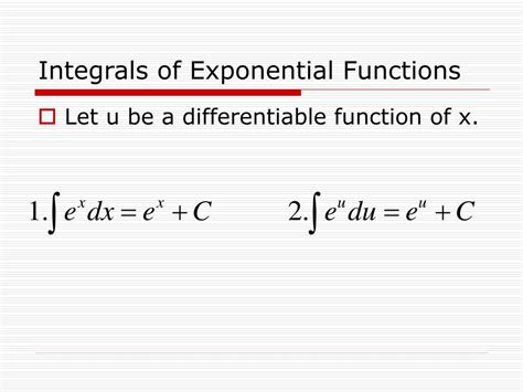 Image result for Integrals of Exponential Functions