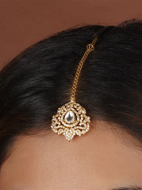 White Color Gold Plated Faux Diamond Maangteeka - CZT44 – Mortantra