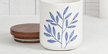Aurum Crafts Botanica Blue Handpainted Ceramic Jar Small with Wooden ...
