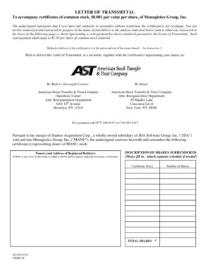 Fillable Online Manugistics group letter of transmittal - Amstock.com ...