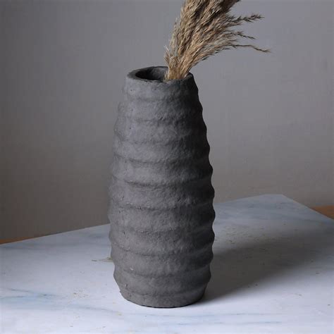 Modern Grey Paper Mache Vase | Aesthetic Flower Pot for Contemporary H ...