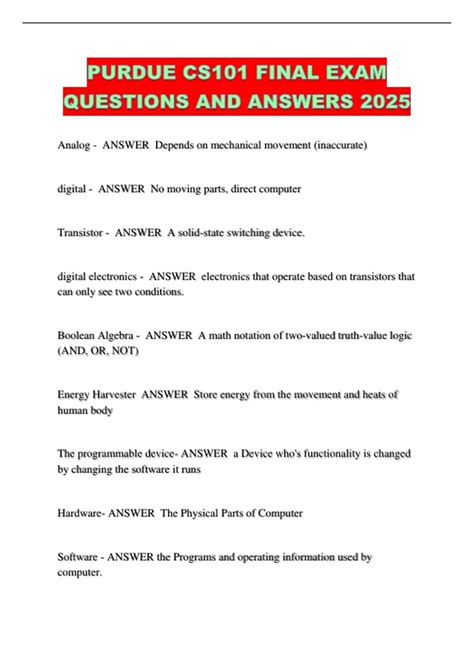 PURDUE CS101 FINAL EXAM QUESTIONS AND ANSWERS 2025 - PURDUE CS101 ...
